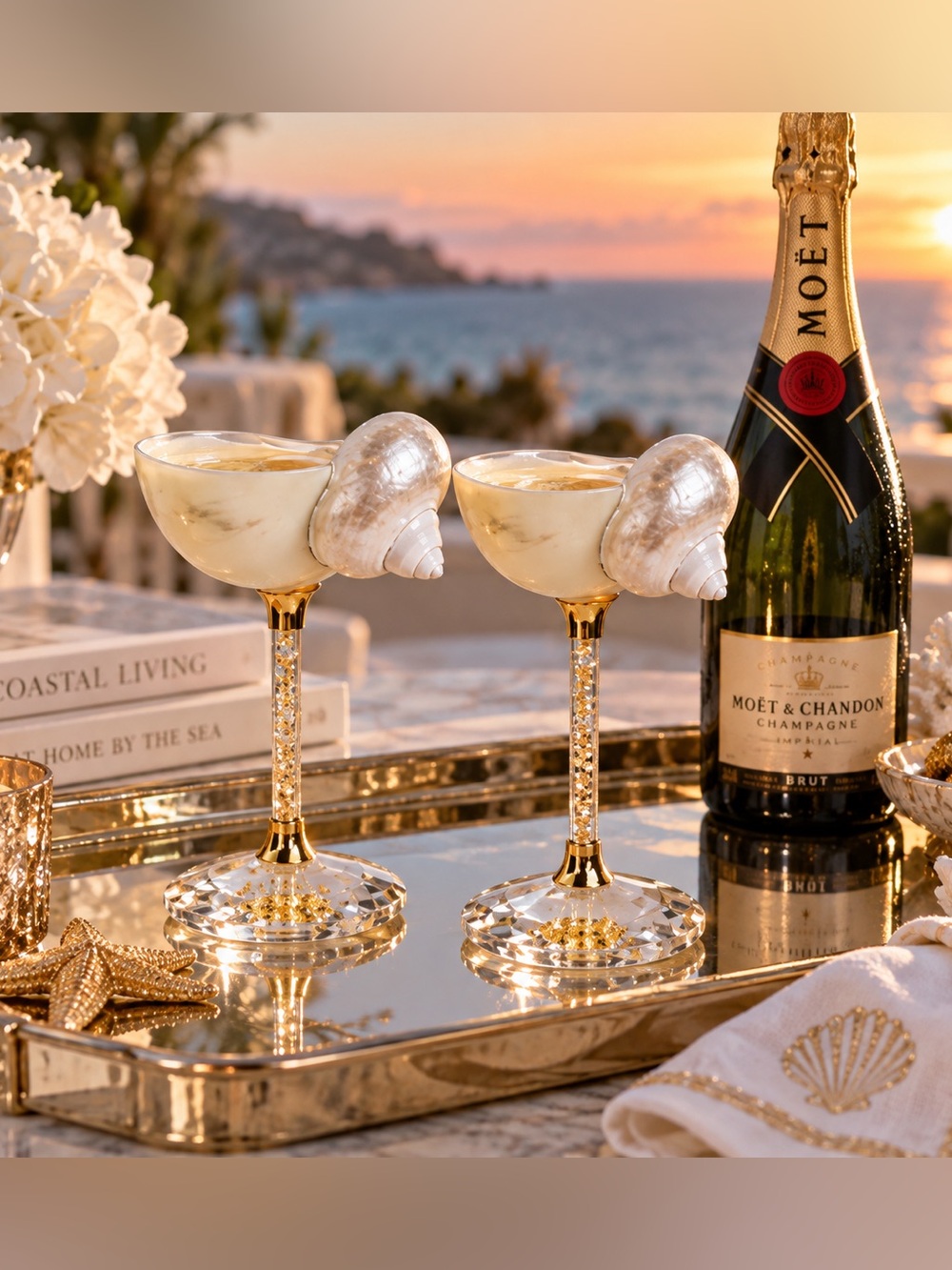 Seashell Wine Glasses. Set of 2 Mermaid Cocktail Glasses, luxury edition ✨✨✨🐚🐚🐚
